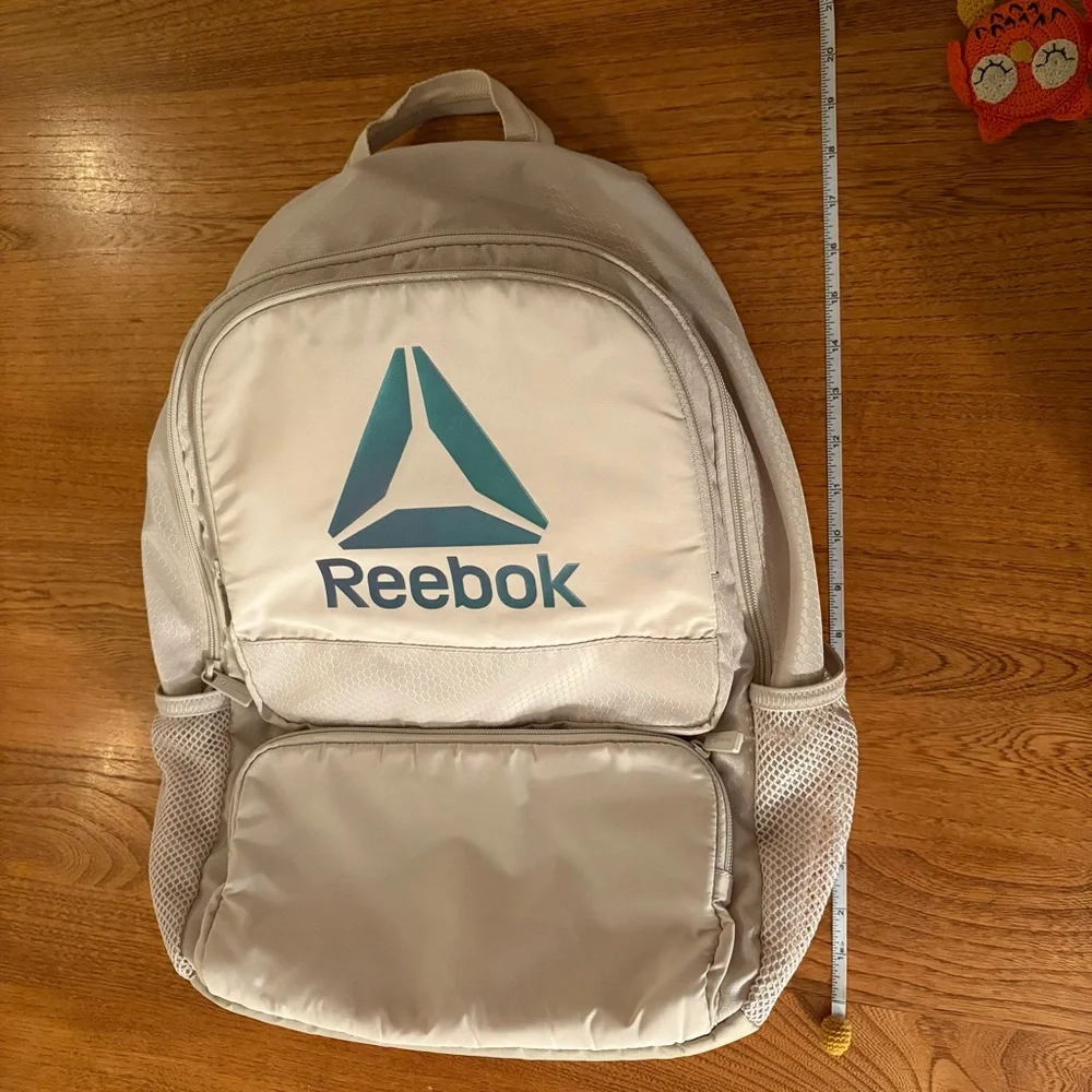 Reebok Adult Laptop Paige Backpack Iridescent Logo, Pumice Stone, Tan Cream Zip